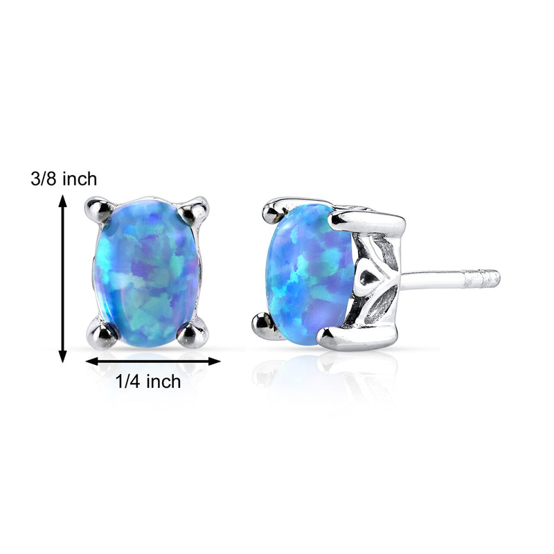 Powder Blue Opal Oval Stud Earrings Sterling Silver 1.00 Carats