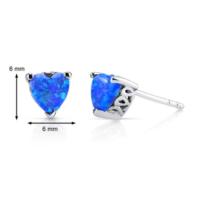 Blue Opal Heart Stud Earrings Sterling Silver 1.25 Carats