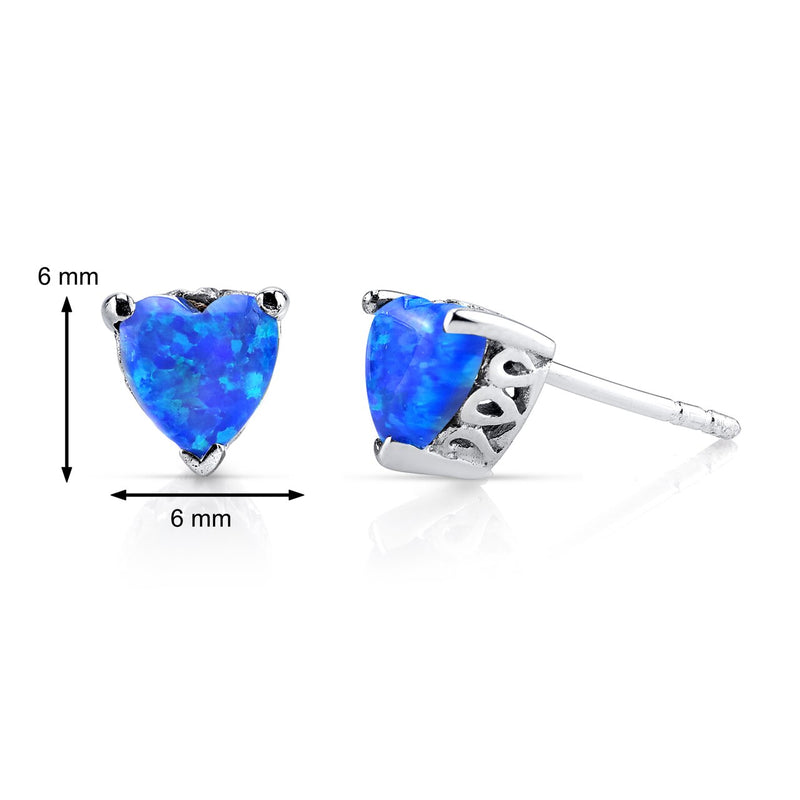 Blue Opal Heart Stud Earrings Sterling Silver 1.25 Carats