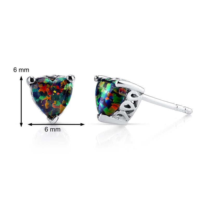 Black Opal Heart Stud Earrings Sterling Silver 1.25 Carats