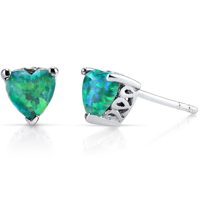 Green Opal Heart Stud Earring Sterling Silver 1.25 Carats