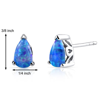 Blue Opal Tear Drop Stud Earrings Sterling Silver 1.00 Carats