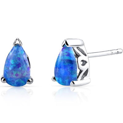 Blue Opal Tear Drop Stud Earrings Sterling Silver 1.00 Carats