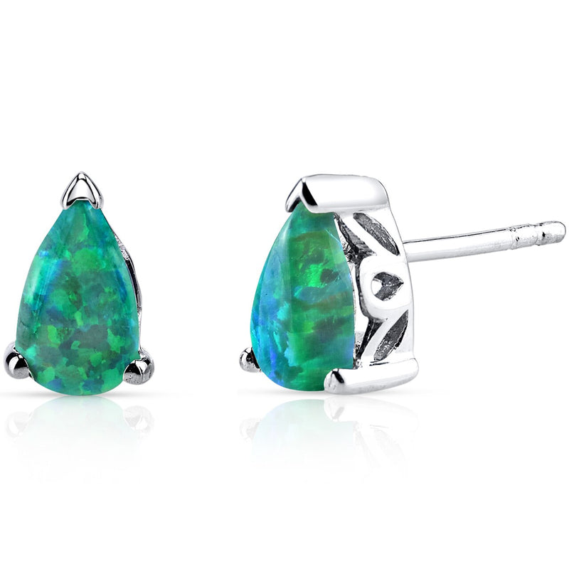 Green Opal Tear Drop Stud Earrings Sterling Silver 1.00 Carats