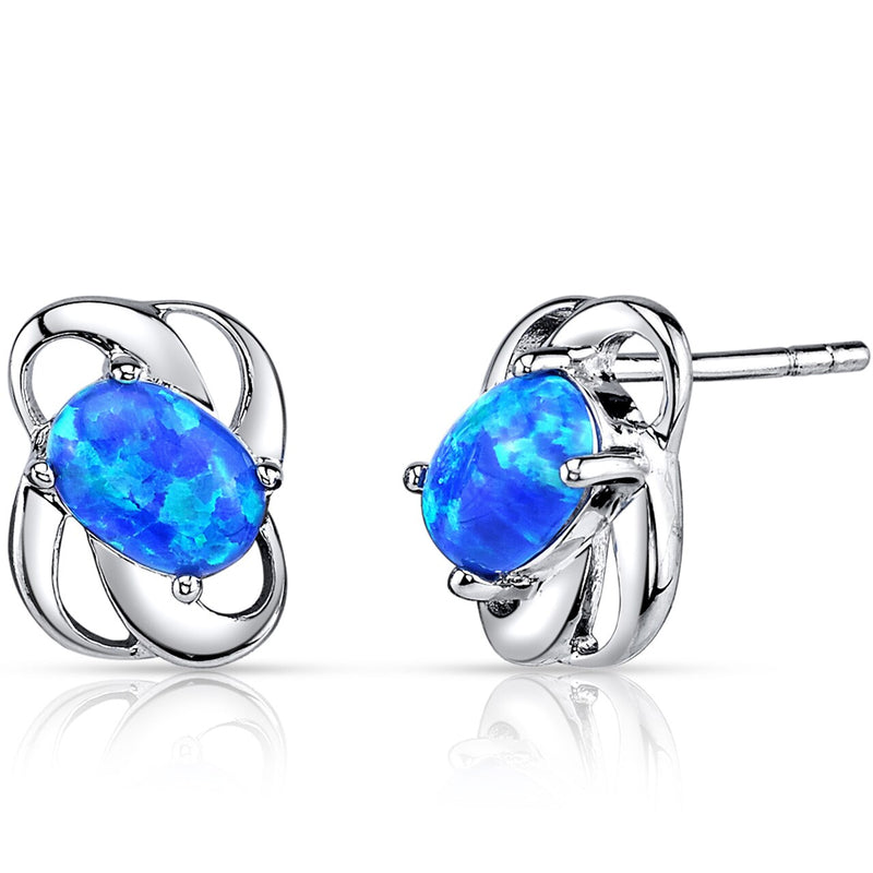 Blue Opal Blossom Earrings Sterling Silver Oval Cut 1.00 Carats