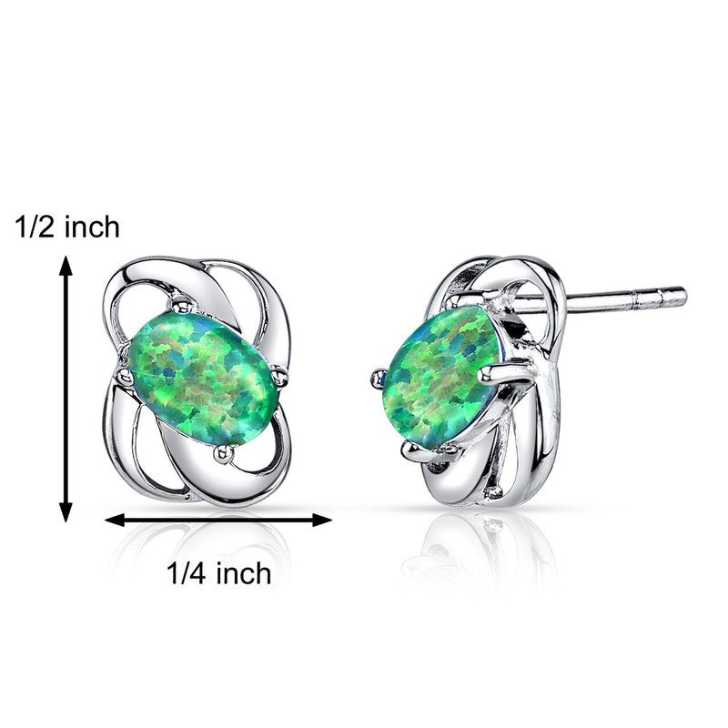 Green Opal Blossom Earrings Sterling Silver Oval Cut 1.00 Carats