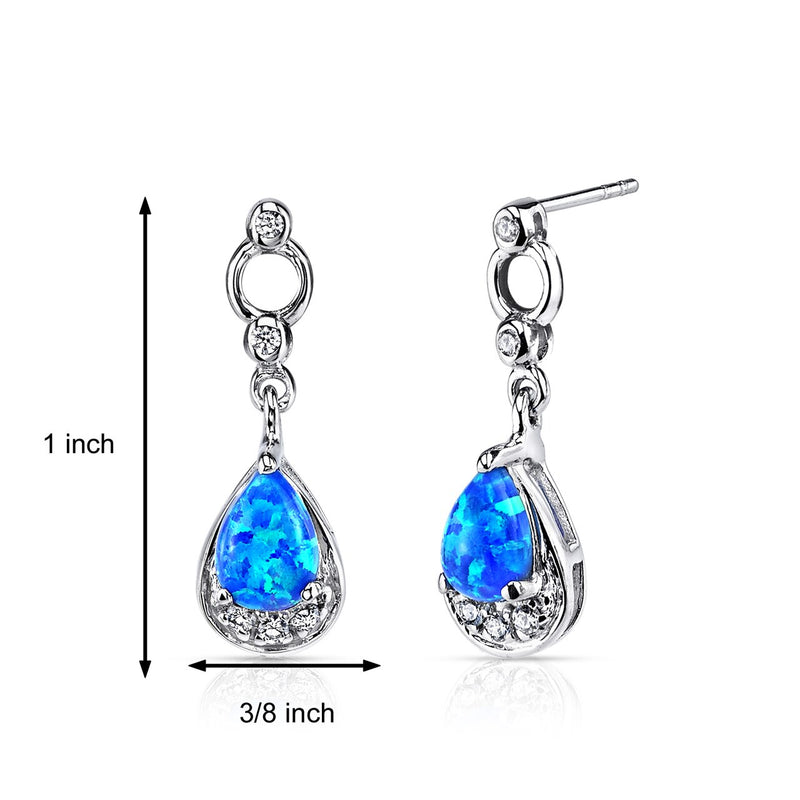 Blue Opal Dangling Earrings Sterling Silver Tear Drop