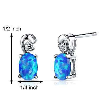 Blue Opal Dainty Earrings Sterling Silver Oval Cut 1.00 Carats