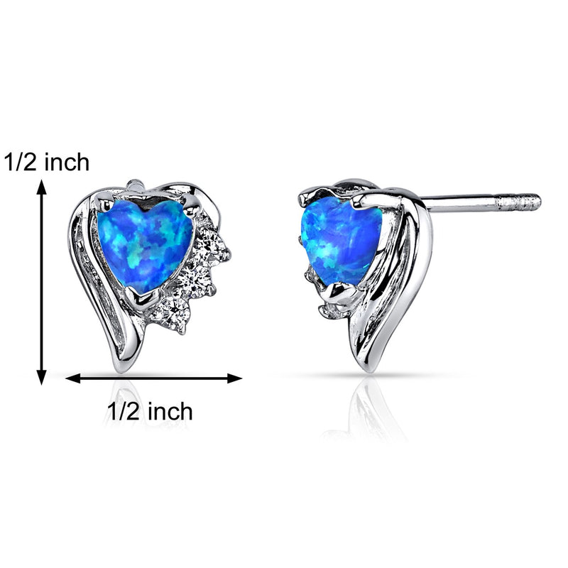 Blue Opal Sweetheart Earrings Sterling Silver Heart Shape