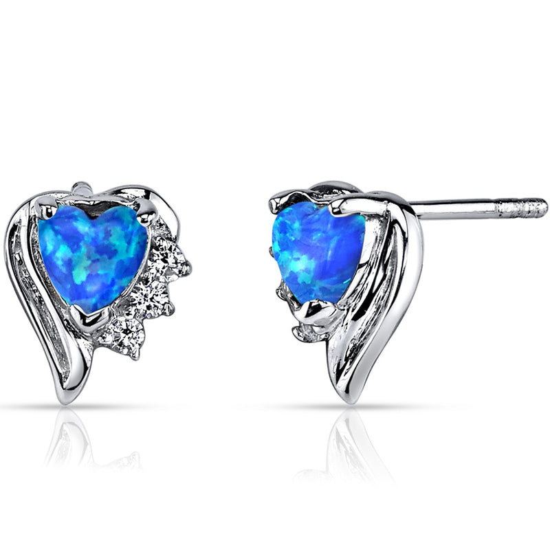 Blue Opal Sweetheart Earrings Sterling Silver Heart Shape