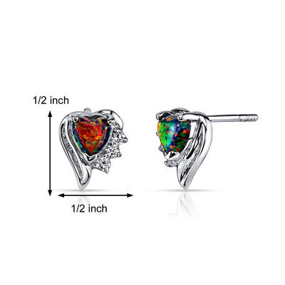 Black Opal Sweetheart Earrings Sterling Silver Heart Shape