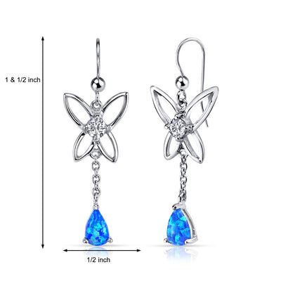 Blue Opal Butterfly Drop Earrings Sterling Silver 1.00 Carats