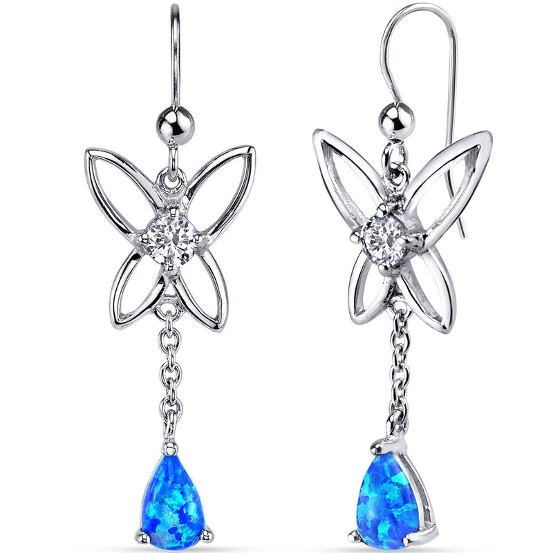 Blue Opal Butterfly Drop Earrings Sterling Silver 1.00 Carats