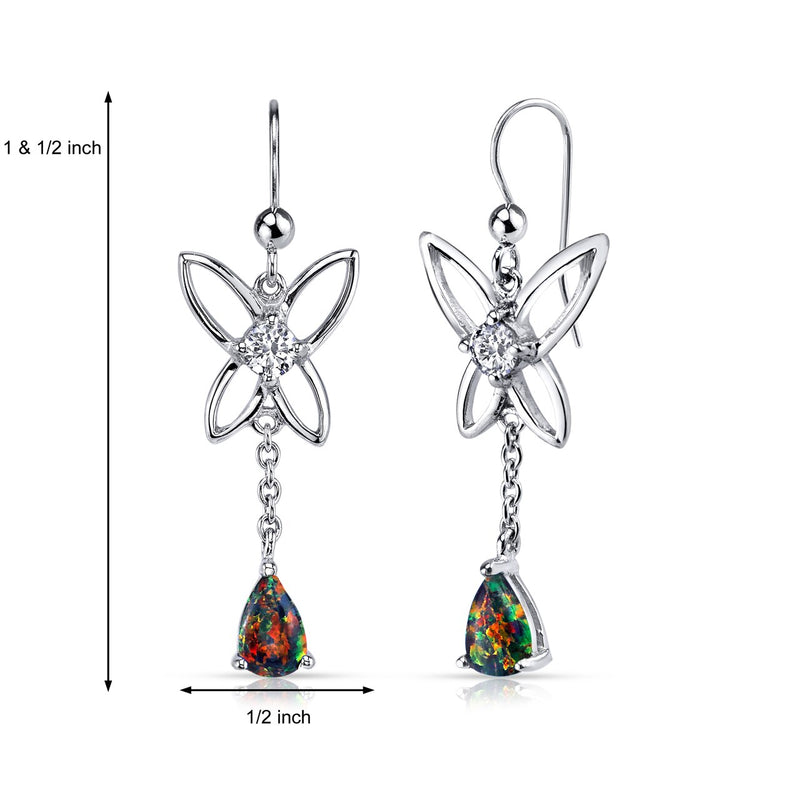 Black Opal Butterfly Drop Earrings Sterling Silver 1.00 Carats