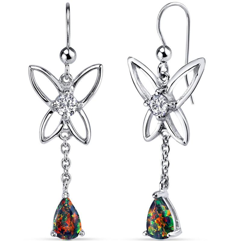 Black Opal Butterfly Drop Earrings Sterling Silver 1.00 Carats