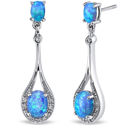 Blue Opal Paddle Drop Earrings Sterling Silver 3.75 Carats
