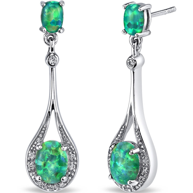 Green Opal Paddle Drop Earrings Sterling Silver 3.75 Carats