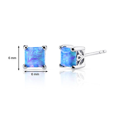 Powder Blue Opal Princess Cut Stud Earrings Sterling Silver 1.25 Carats