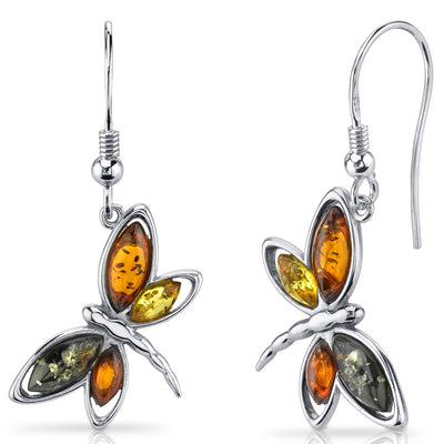 Baltic Amber Dragonfly Earrings Sterling Silver Multiple Colors