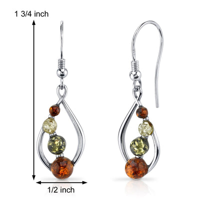 Baltic Amber Open Leaf Earrings Sterling Silver Multiple Colors