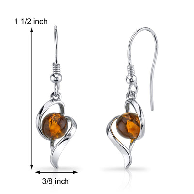 Baltic Amber Open Spiral Earrings Sterling Silver Cognac Color
