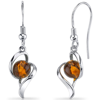 Baltic Amber Open Spiral Earrings Sterling Silver Cognac Color