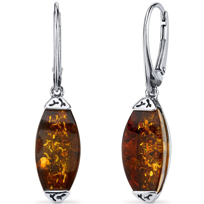 Baltic Amber Gallery Earrings Sterling Silver Cognac Color