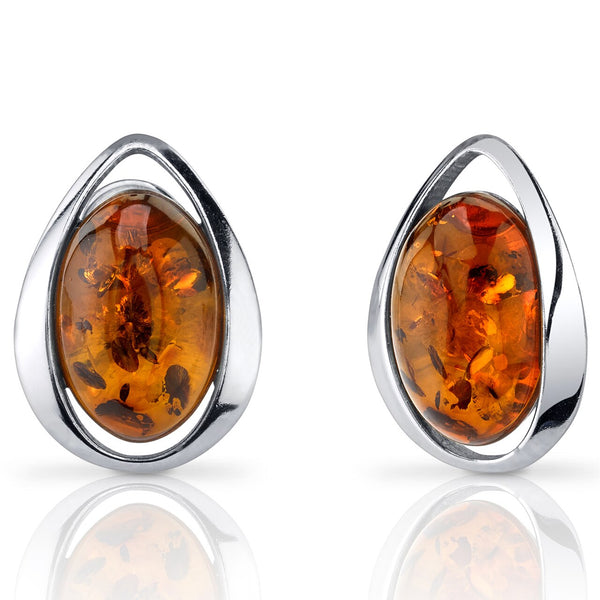 Baltic Amber-Drop sale Earrings-Cognac Amber With Particles-Sterling Silver-Healing Gemstone-Free Shipment