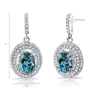 Simulated Alexandrite Halo Dangle Earrings Sterling Silver 3.50 Carats Total