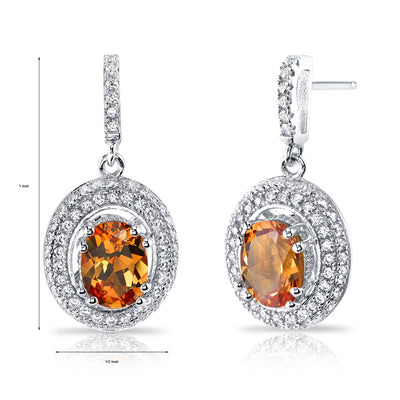 Created Padparadscha Sapphire Halo Dangle Earrings Sterling Silver 3.00 Carats Total