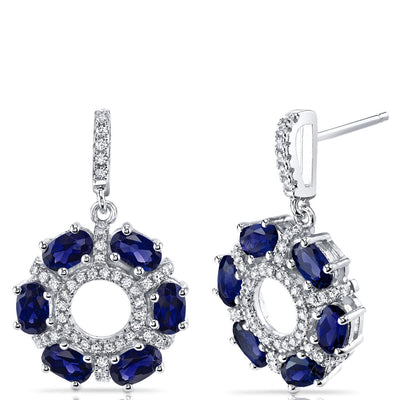 Created Blue Sapphire Dahlia Drop Earrings Sterling Silver 3 Carats