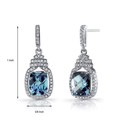 Simulated Alexandrite Halo Crown Dangle Earrings Sterling Silver 5.5 Carats