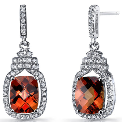 Created Padparadscha Sapphire Halo Crown Dangle Earrings Sterling Silver 6 Carats