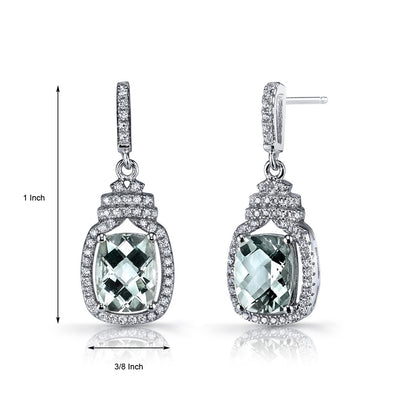 Green Amethyst Halo Crown Dangle Earrings Sterling Silver 3.5 Carats