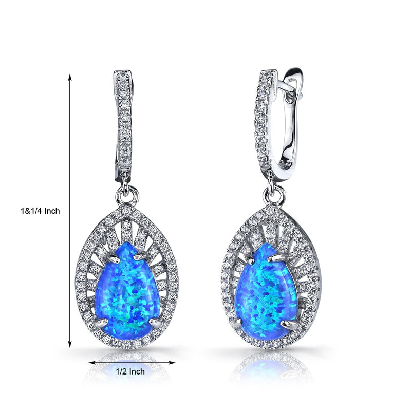 Created Blue Opal Nebula Drop Earrings Sterling Silver 3 Carats