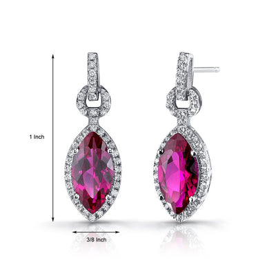 Created Ruby Marquise Dangle Drop Earrings Sterling Silver 4.5 Carats SE8604
