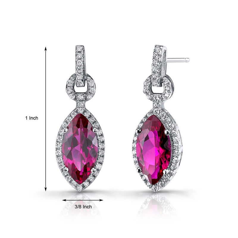 Created Ruby Marquise Dangle Drop Earrings Sterling Silver 4.5 Carats SE8604