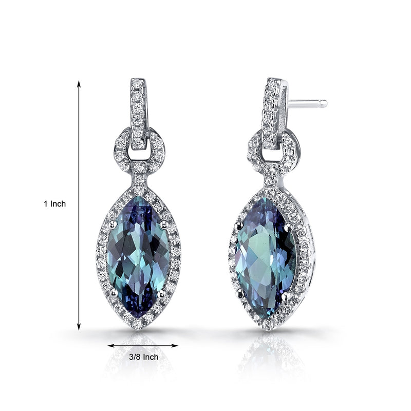 Simulated Alexandrite Marquise Dangle Drop Earrings Sterling Silver 4.5 Carats
