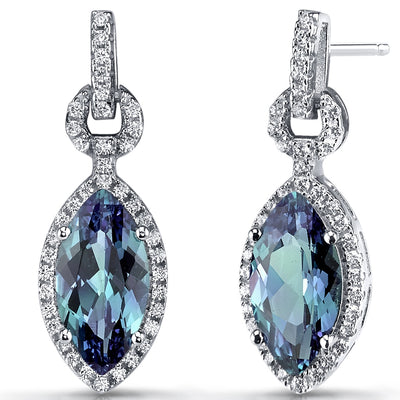 Simulated Alexandrite Marquise Dangle Drop Earrings Sterling Silver 4.5 Carats