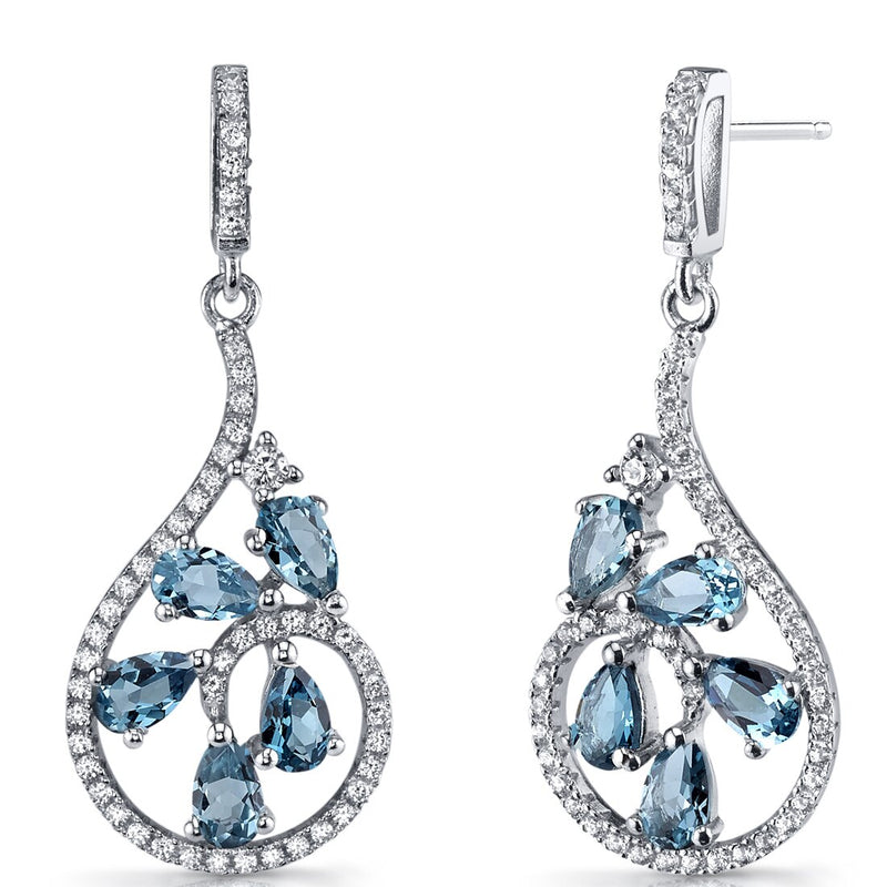 London Blue Topaz Dewdrop Earrings Sterling Silver 2.5 Carats