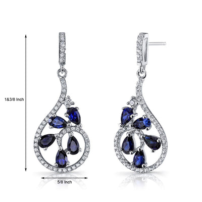 Created Blue Sapphire Dewdrop Earrings Sterling Silver 2.5 Carats