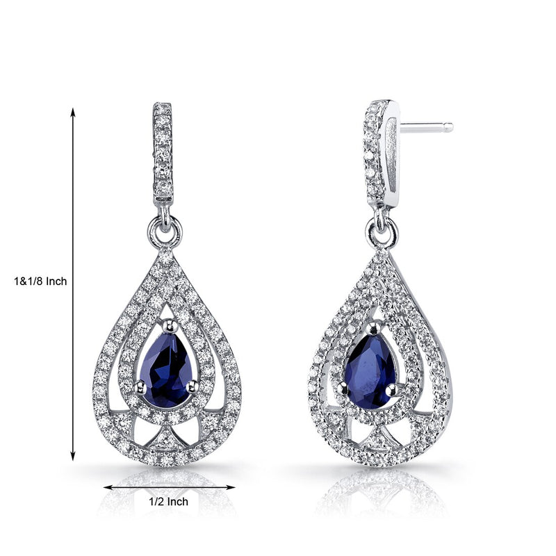 Created Blue Sapphire Chandelier Drop Earrings Sterling Silver 1 Carats
