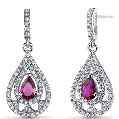 Created Ruby Chandelier Drop Earrings Sterling Silver 1 Carats