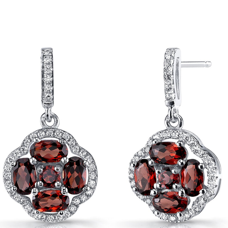 Garnet Clover Dangle Drop Rings Sterling Silver 2.5 Carats