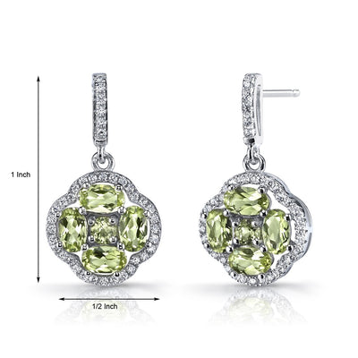 Peridot Clover Dangle Drop Earrings Sterling Silver 2.5 Carats SE8672