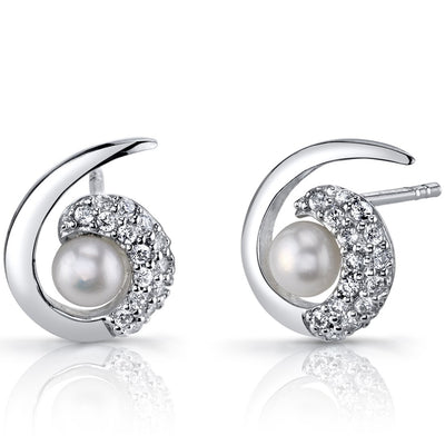 4.5mm Freshwater Cultured White Pearl Casual Sterling Silver Earrings