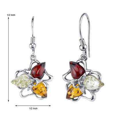 Baltic Amber Star Leaf Dangle Earrings Sterling Silver Multiple Color
