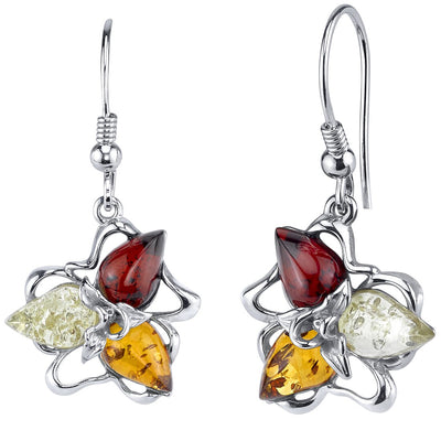 Baltic Amber Star Leaf Dangle Earrings Sterling Silver Multiple Color