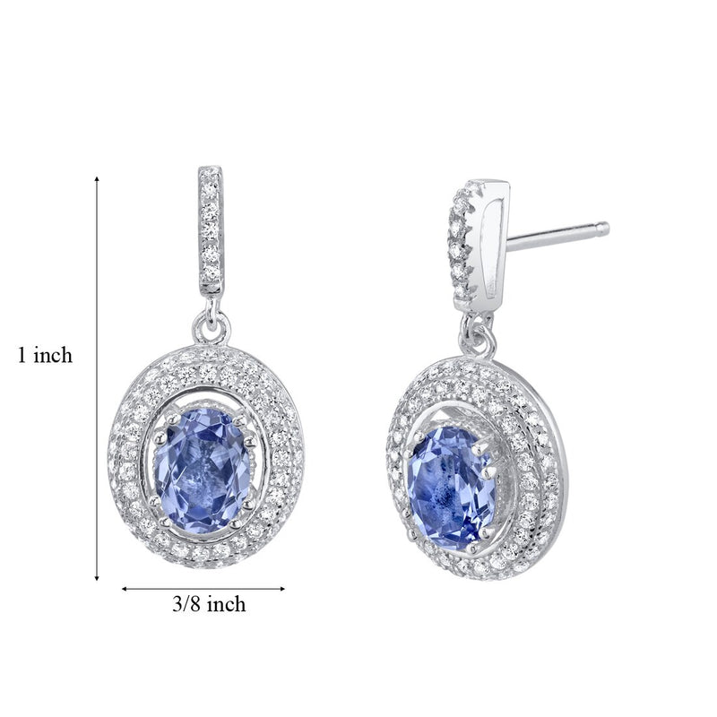 2 Carats Simulated Tanzanite Halo Dangle Earrings Sterling Silver