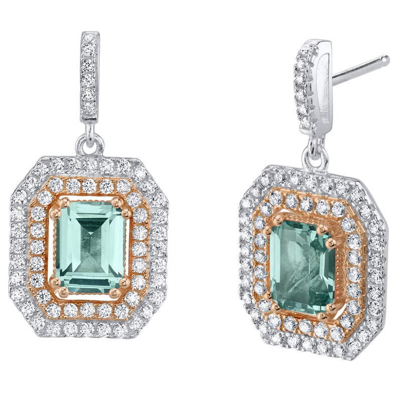 4 Carats Simulated Tourmaline Two-Tone Sterling Silver Octagon Poise Earrings